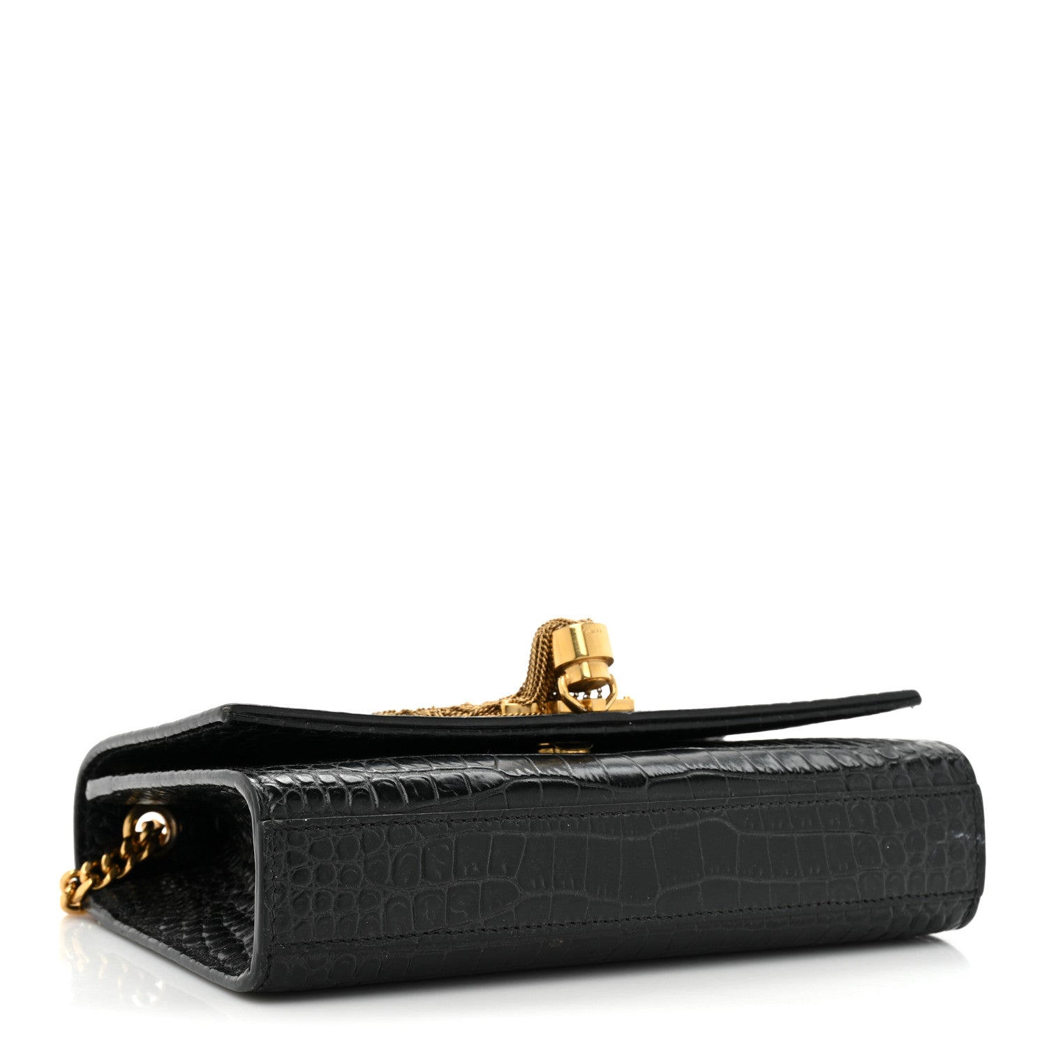Saint Laurent Calfskin Crocodile Embossed Medium Classic Monogram Kate Tassel Satchel Black 4 of 19