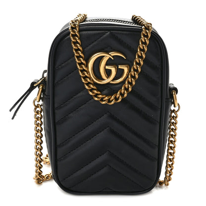 Gucci Calfskin Matelasse Mini GG Marmont Crossbody Bag Black 1 of 9