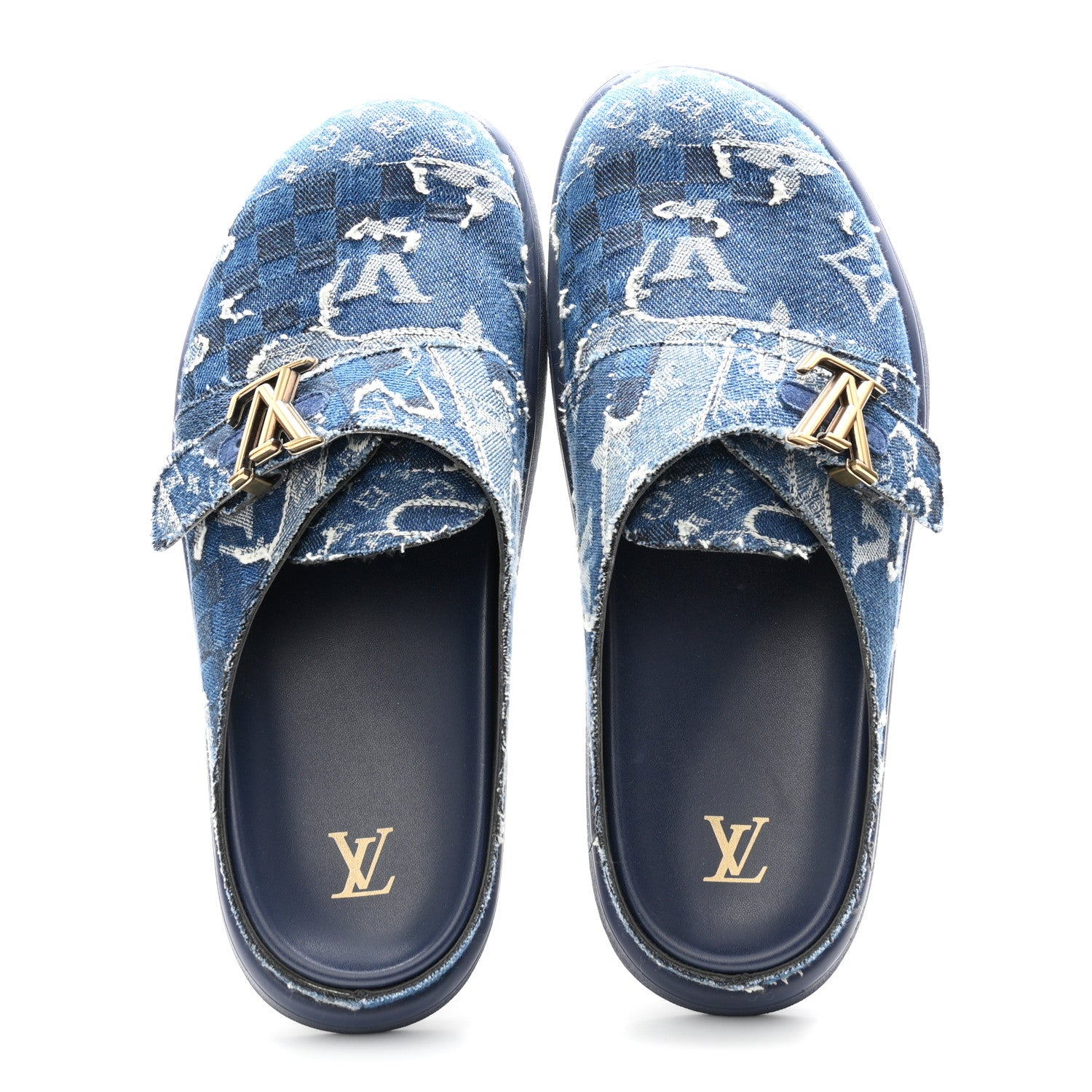 Louis Vuitton Monogram Patchwork Denim LV Easy Mule 11 Navy Blue