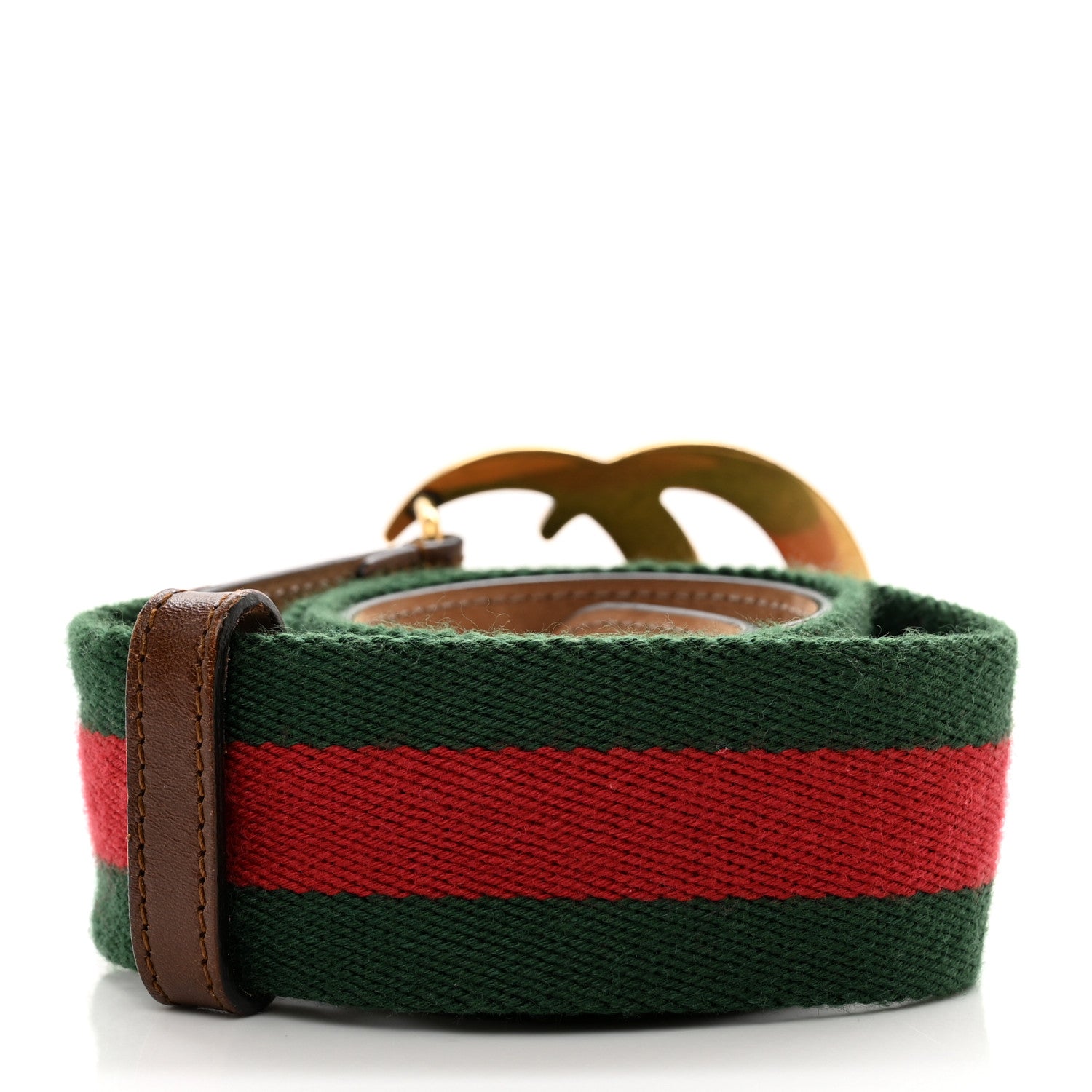 Gucci Nylon Calfskin Double G Web 40mm Belt 85 34 Green Red Cuir 2 of 6