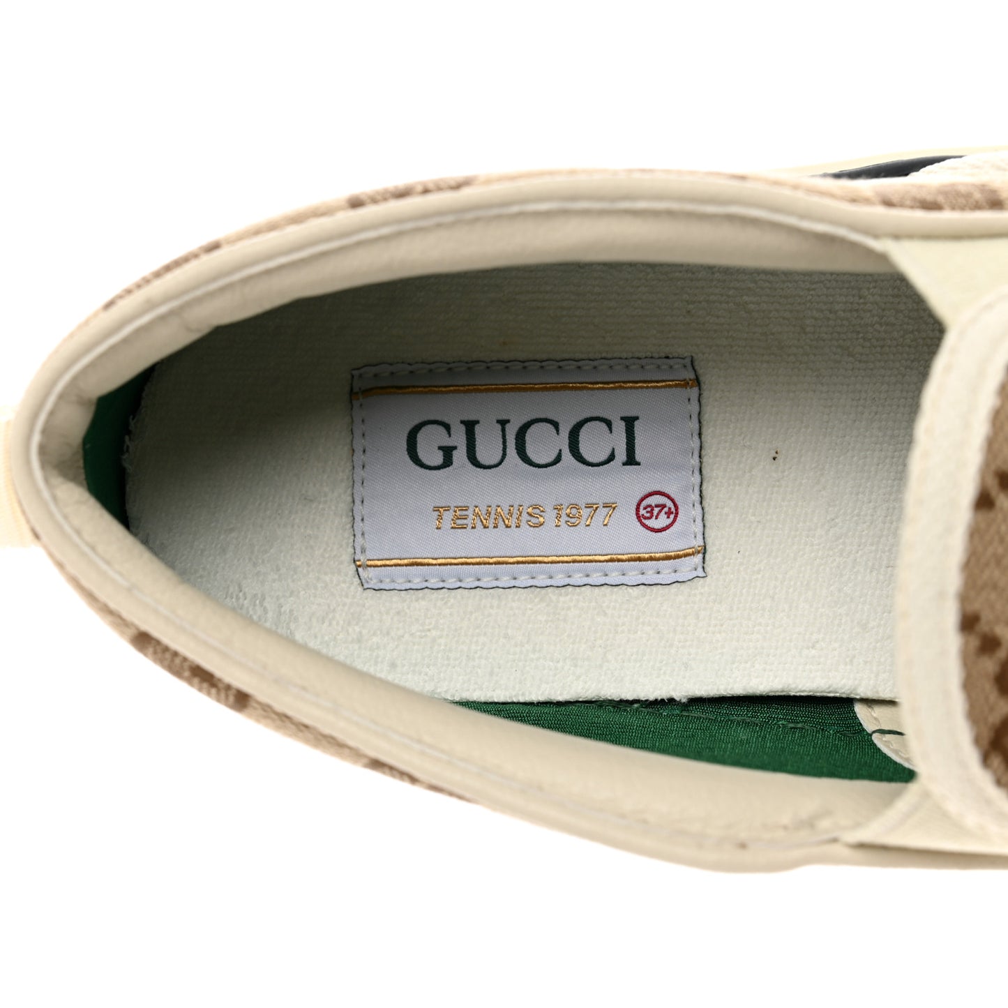GG Monogram Womens 1977 Tennis Slip On 30mm Sneakers 37.5 Beige Ebony Mystic White