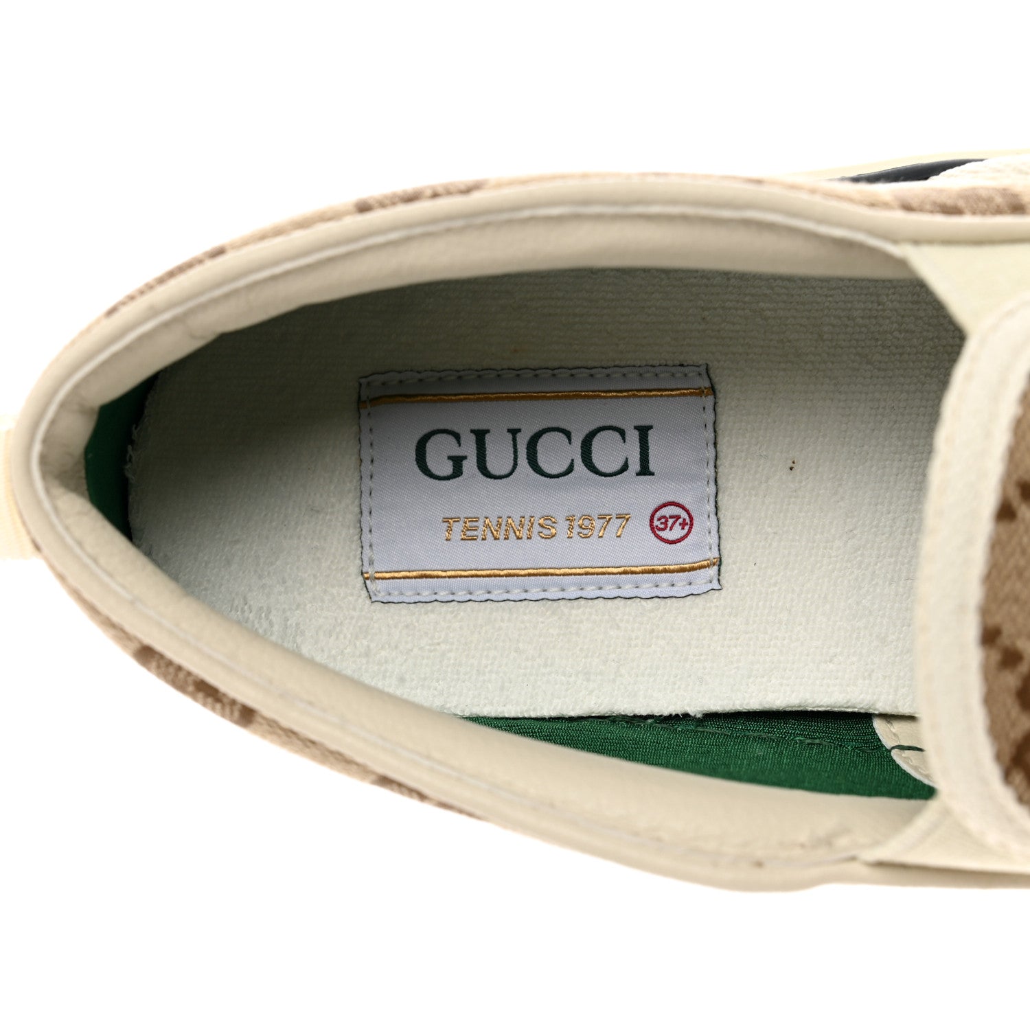 Gucci GG Monogram Womens 1977 Tennis Slip On 30mm Sneakers 37.5 Beige Ebony Mystic White 7 of 8