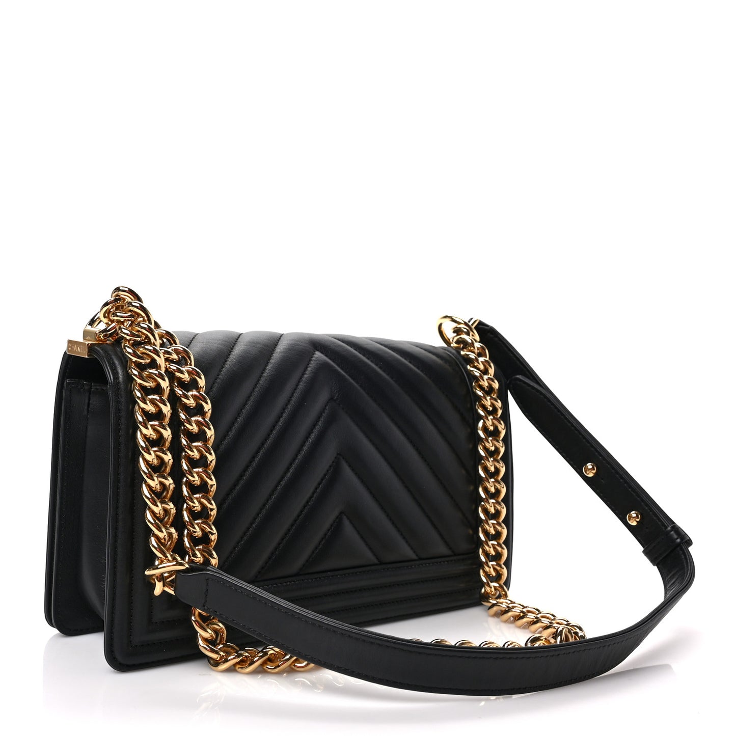 Calfskin Chevron Quilted Medium Boy Flap Black