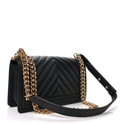 Chanel Calfskin Chevron Quilted Medium Boy Flap Black 3 of 8