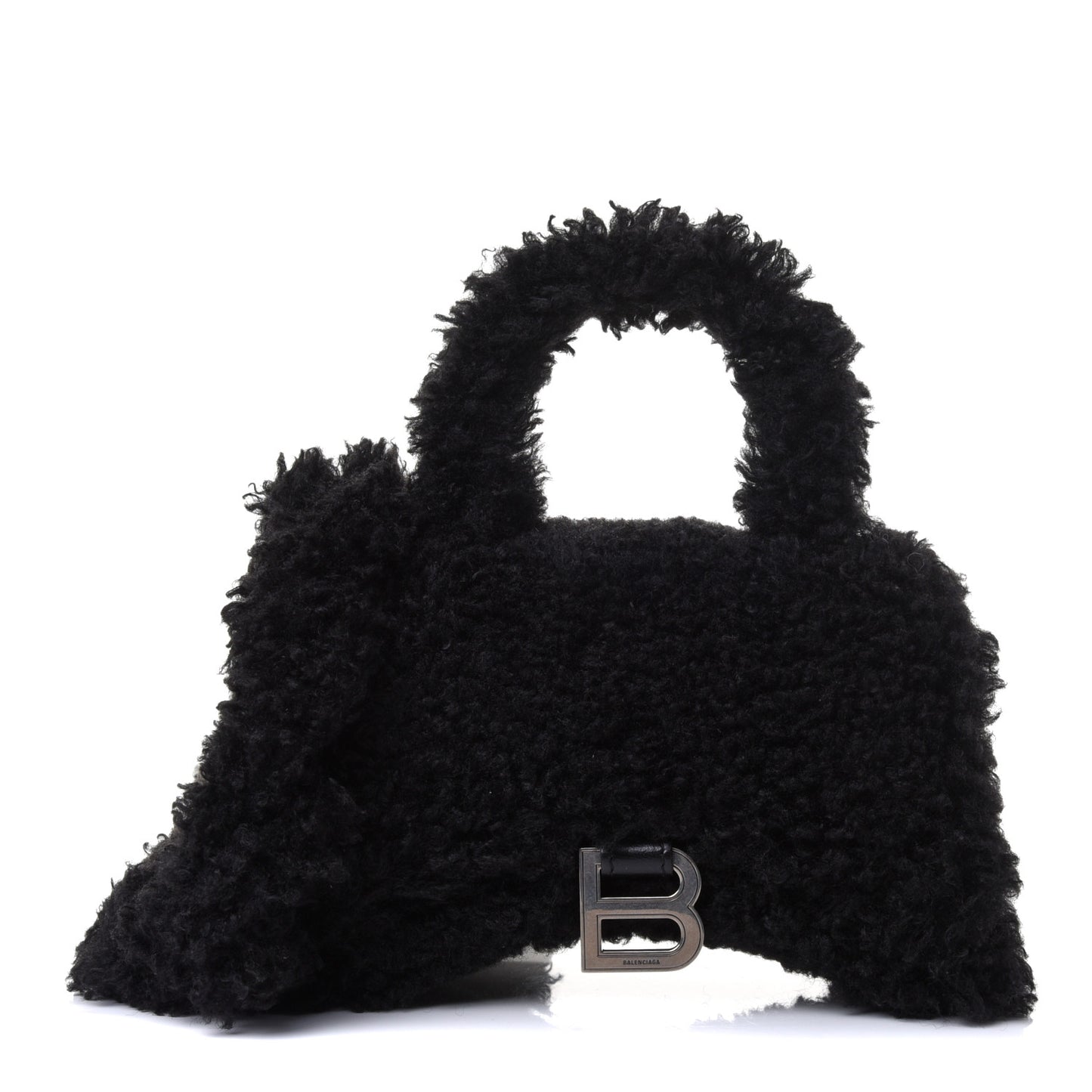 Faux Fur Fluffy Hourglass Top Handle Bag XS Black