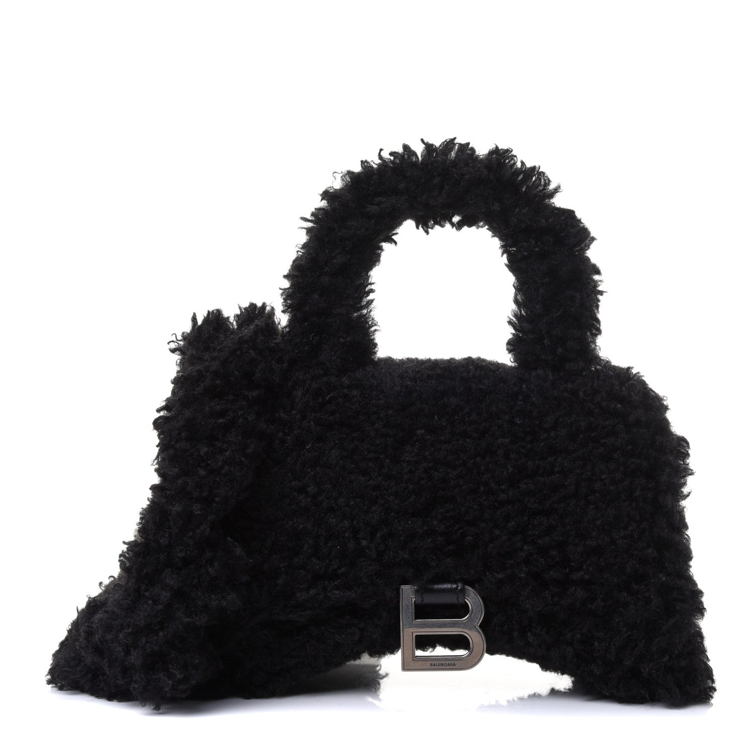 Balenciaga Faux Fur Fluffy Hourglass Top Handle Bag XS Black 1 of 4
