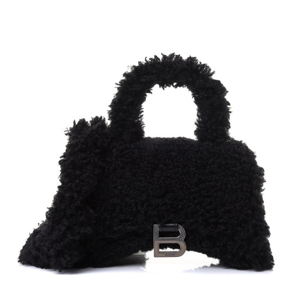 Balenciaga Faux Fur Fluffy Hourglass Top Handle Bag XS Black 1 of 4