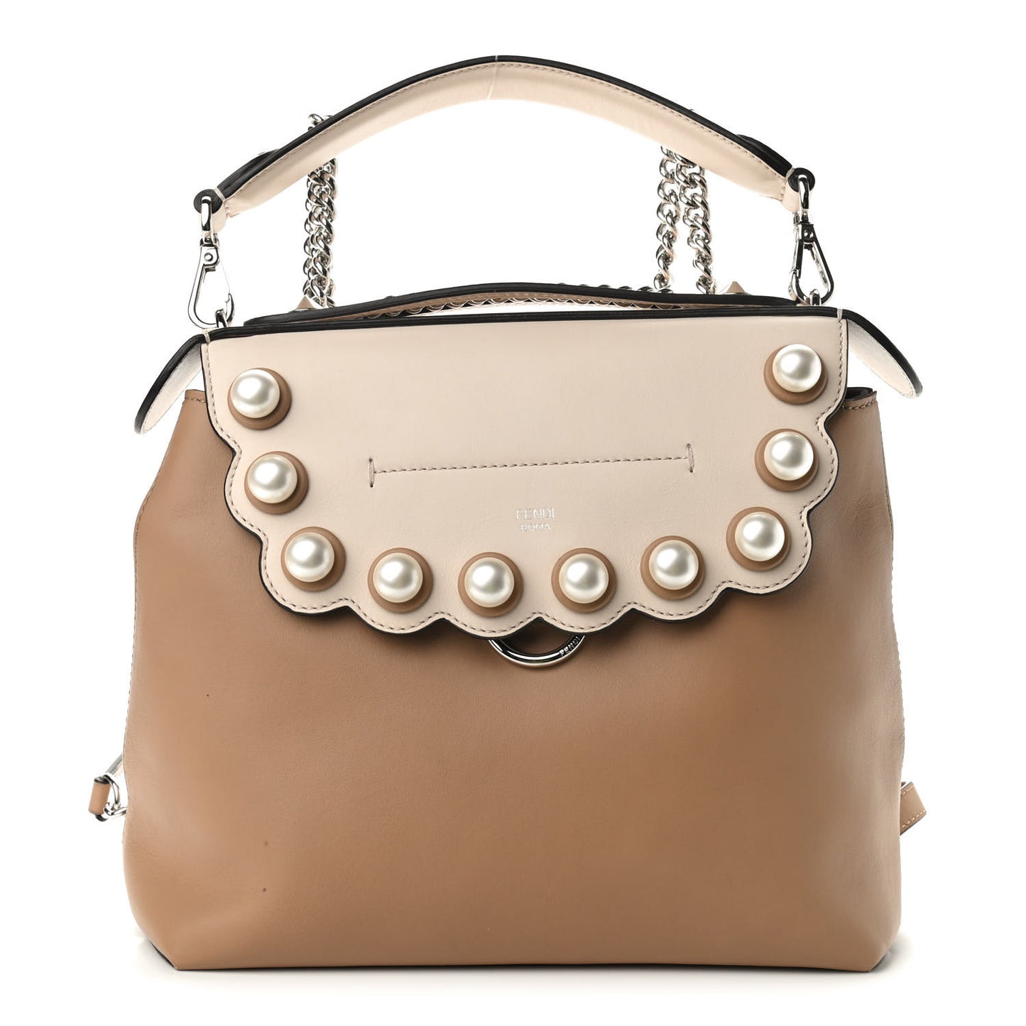 Vitello Century Pearl Bi-Color Scalloped Back to School Backpack Cuoio Camelia