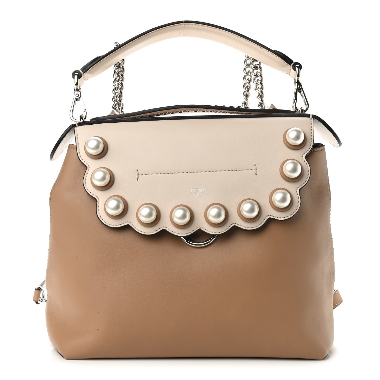 Fendi Vitello Century Pearl Bi-Color Scalloped Back to School Backpack Cuoio Camelia 1 of 9