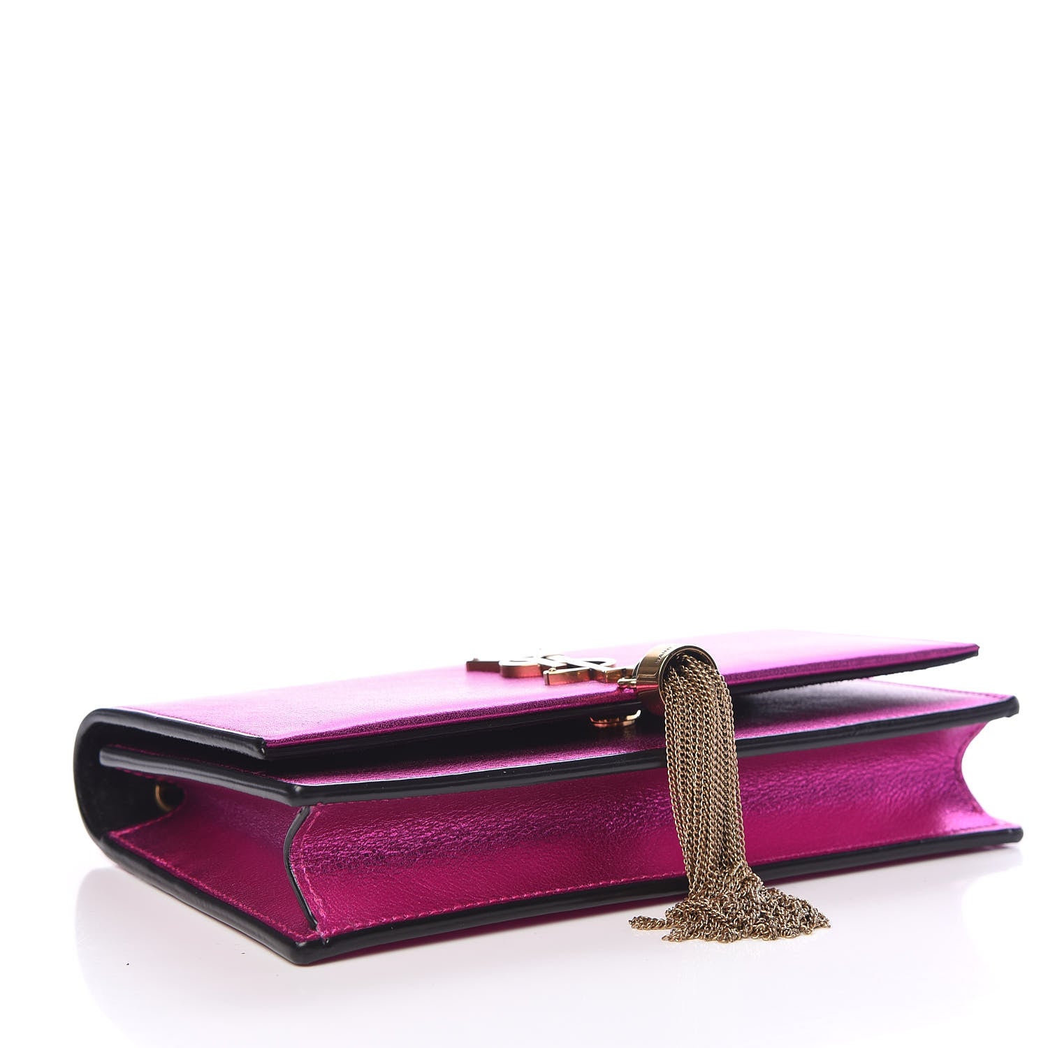 Saint Laurent Metallic Calfskin Classic Monogram Kate Tassel Chain Wallet Fuchsia 4 of 12