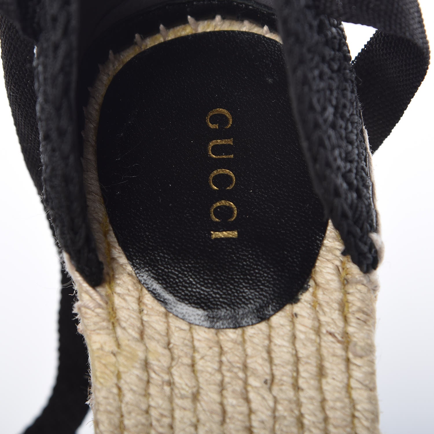 Gucci Cotton Crochet Pearly GG Ankle Wrap Platform Espadrille Wedges 37 Black 10 of 11