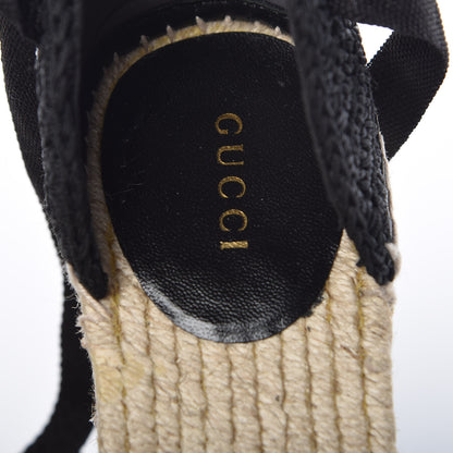 Gucci Cotton Crochet Pearly GG Ankle Wrap Platform Espadrille Wedges 37 Black 10 of 11