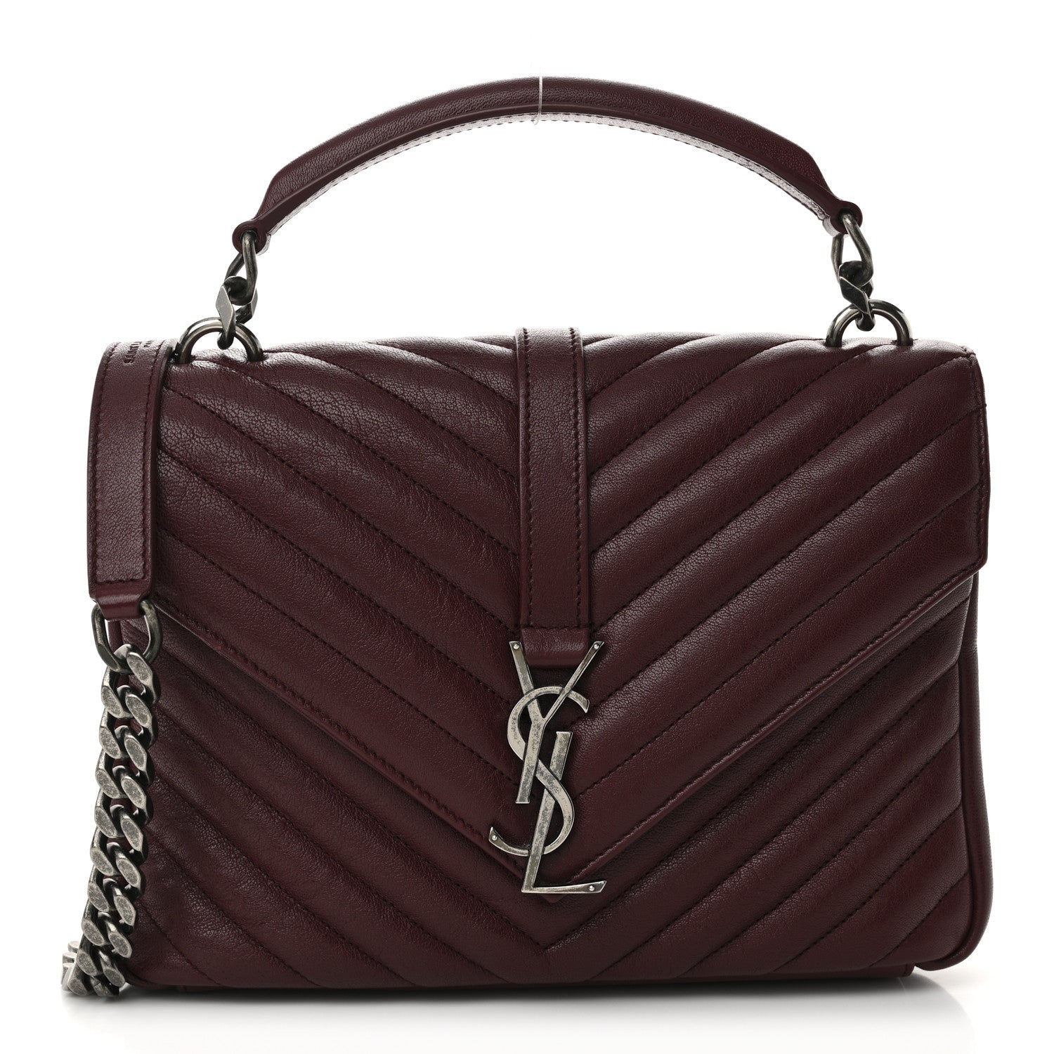Saint Laurent Sheepskin Matelasse Chevron Monogram Medium College Bag Rouge Legion 1 of 11