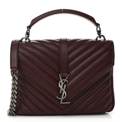 Saint Laurent Sheepskin Matelasse Chevron Monogram Medium College Bag Rouge Legion 1 of 11