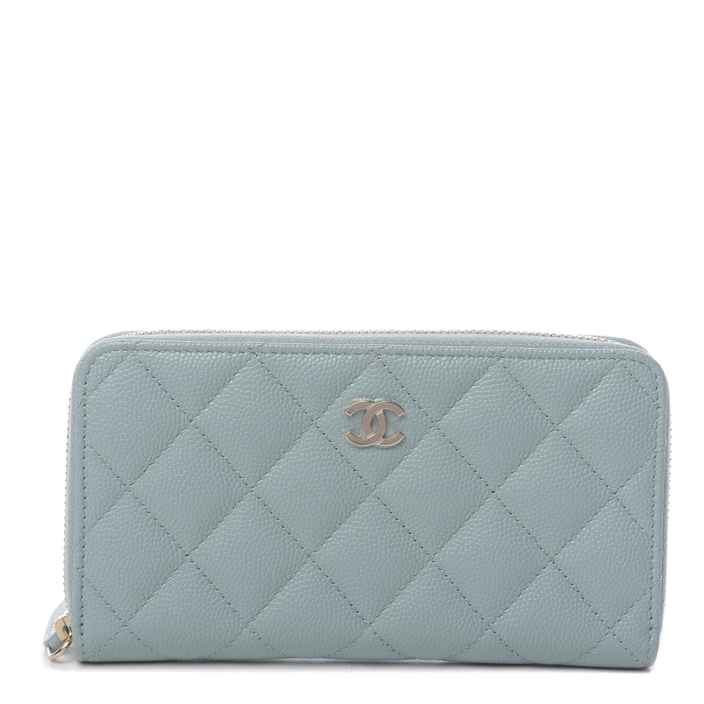 Caviar Quilted Medium Zip Around Wallet Light Blue