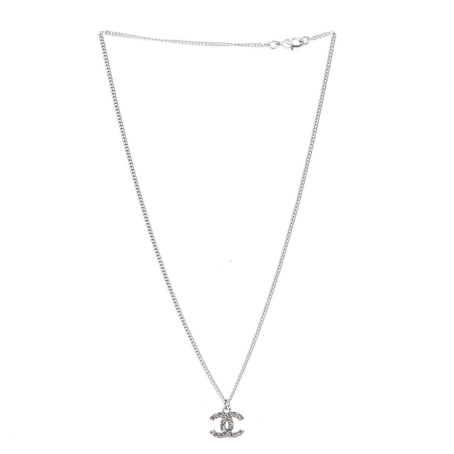 Chanel Crystal Timeless CC Necklace Silver 3 of 7