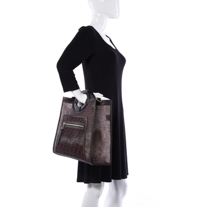 Fendi Mesh Vitello Century Cuoio FF 1974 Medium Runaway Shopper Tote Marrone Black Ebano 3 of 10