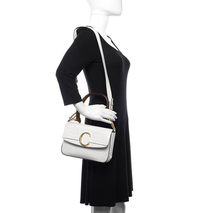 Chloe Calfskin Crocodile Embossed Small C Double Carry Brilliant White 2 of 12