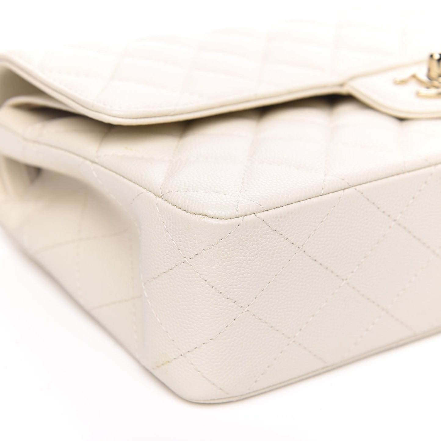 Caviar Quilted Medium Double Flap White