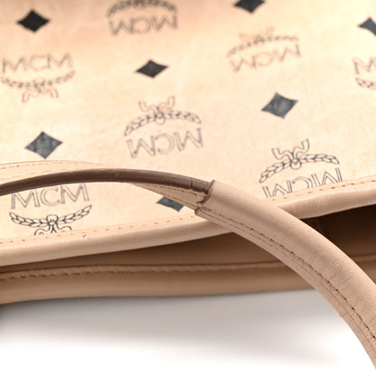 MCM Visetos Medium Studded Rabbit Top Zip Shopper Tote Beige 13 of 14