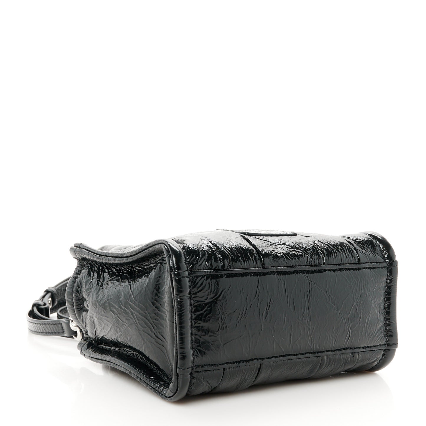Shiny Crinkled Calfskin Mini The Tote Bag Black