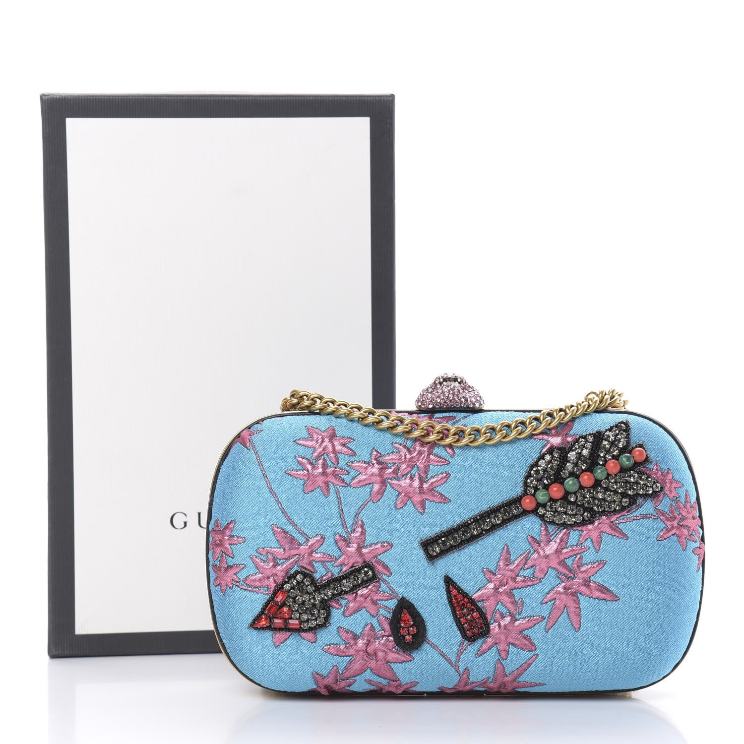 Gucci Brocade Floral Crystal Broadway Clutch Blue 11 of 11