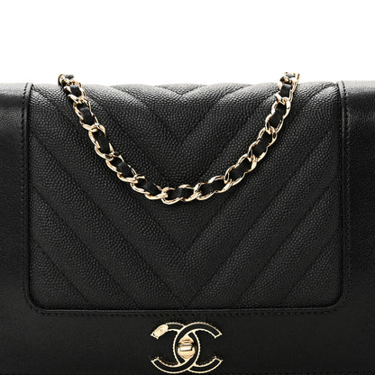 Chanel Caviar Sheepskin Chevron Quilted Vintage Mademoiselle Wallet On Chain WOC Black 9 of 11