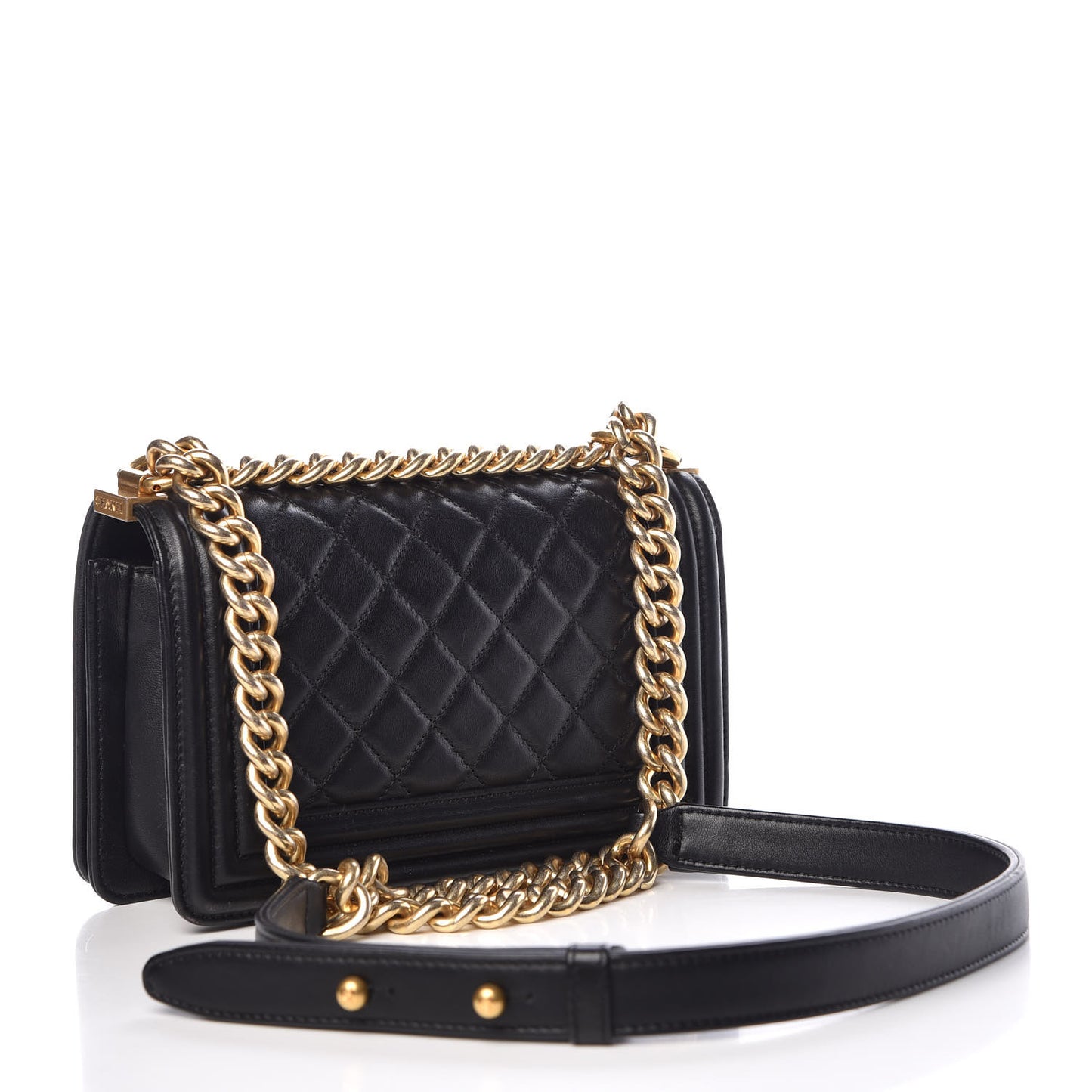 Lambskin Quilted Small Boy Flap Black