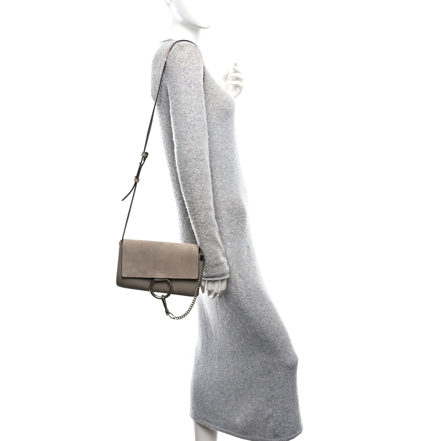 Suede Calfskin Small Faye Shoulder Bag Motty Grey