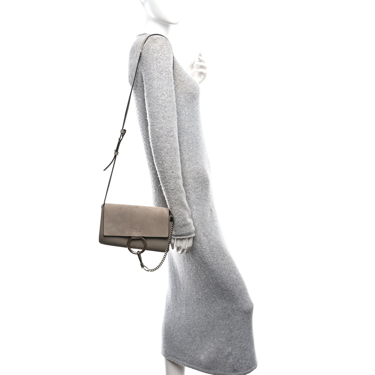Chloe Suede Calfskin Small Faye Shoulder Bag Motty Grey 2 of 12
