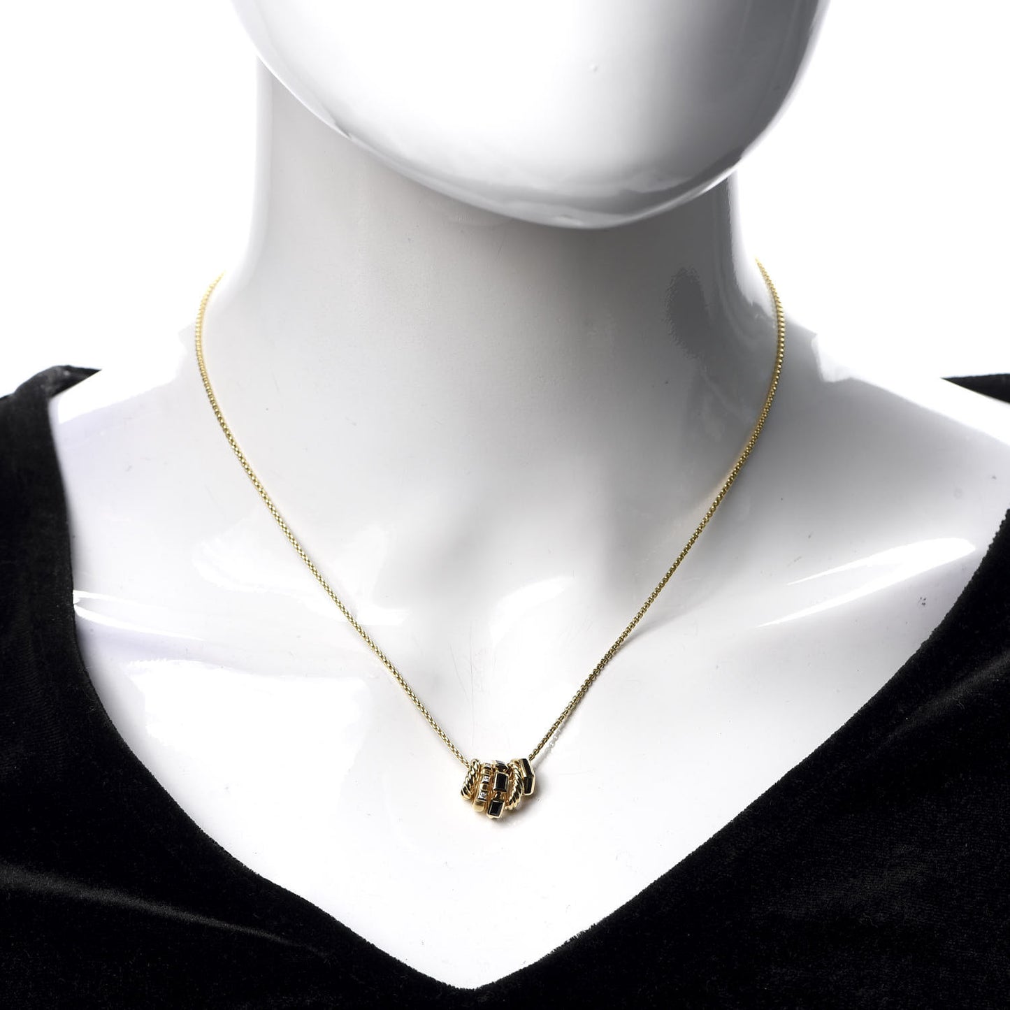 18K Yellow Gold Diamond Black Spinel Enamel Stax Pendant Necklace