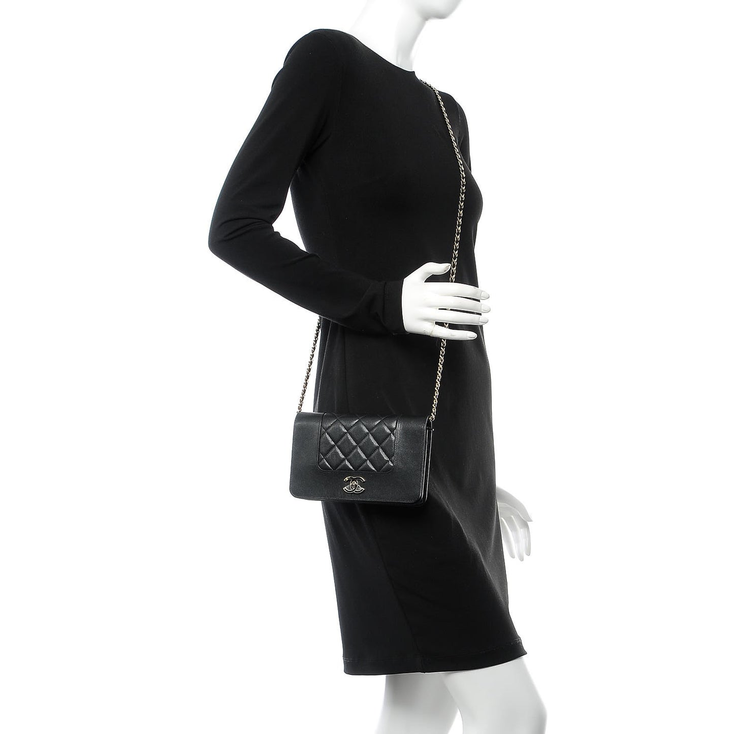 Sheepskin Quilted Mademoiselle Vintage Wallet On Chain WOC Black