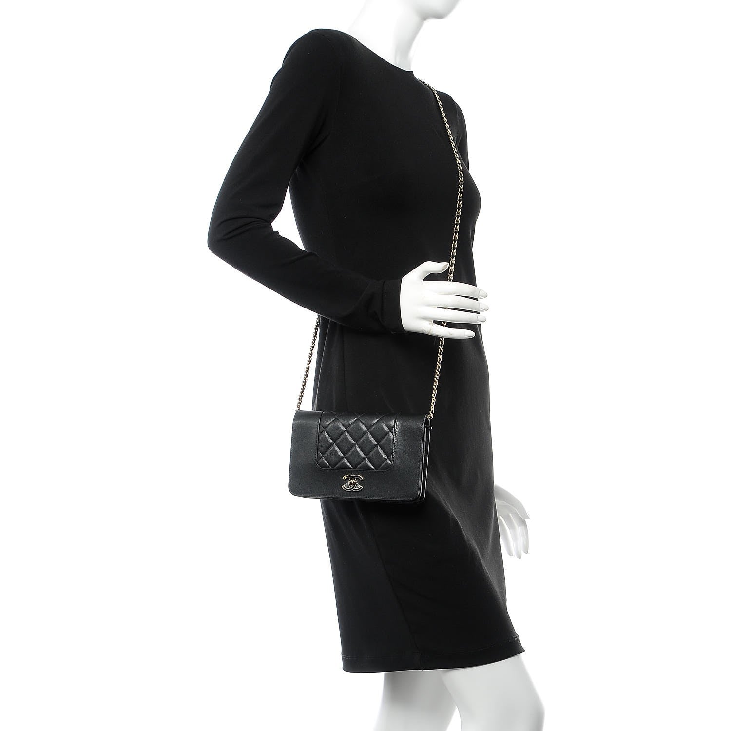 Chanel Sheepskin Quilted Mademoiselle Vintage Wallet On Chain WOC Black 2 of 8