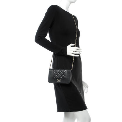 Chanel Sheepskin Quilted Mademoiselle Vintage Wallet On Chain WOC Black 2 of 8