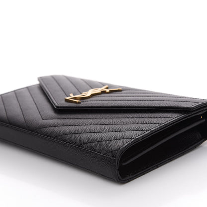 Saint Laurent Grain De Poudre Matelasse Chevron Monogram Chain Wallet Black 8 of 10