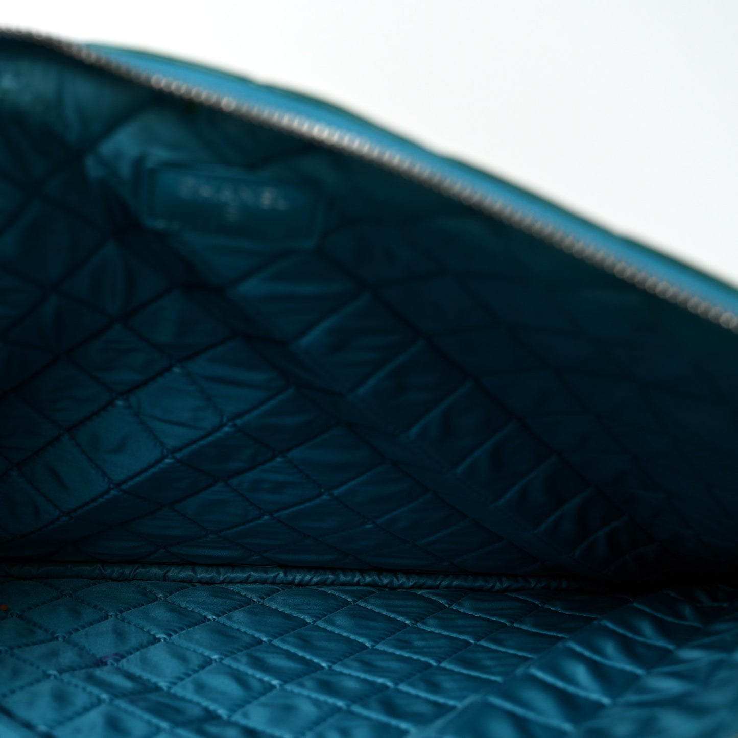 Patent Calfskin Quilted Large Cosmetic Case Blue