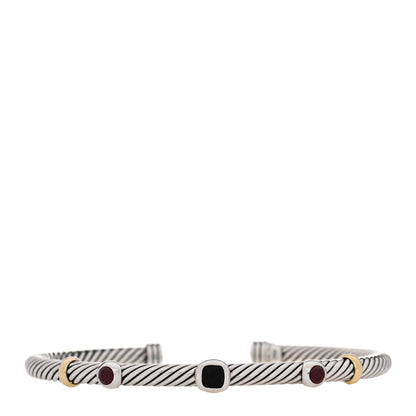 David Yurman Sterling Silver 18K Yellow Gold Black Onyx Ruby 4mm Renaissance Station Bracelet 1 of 3