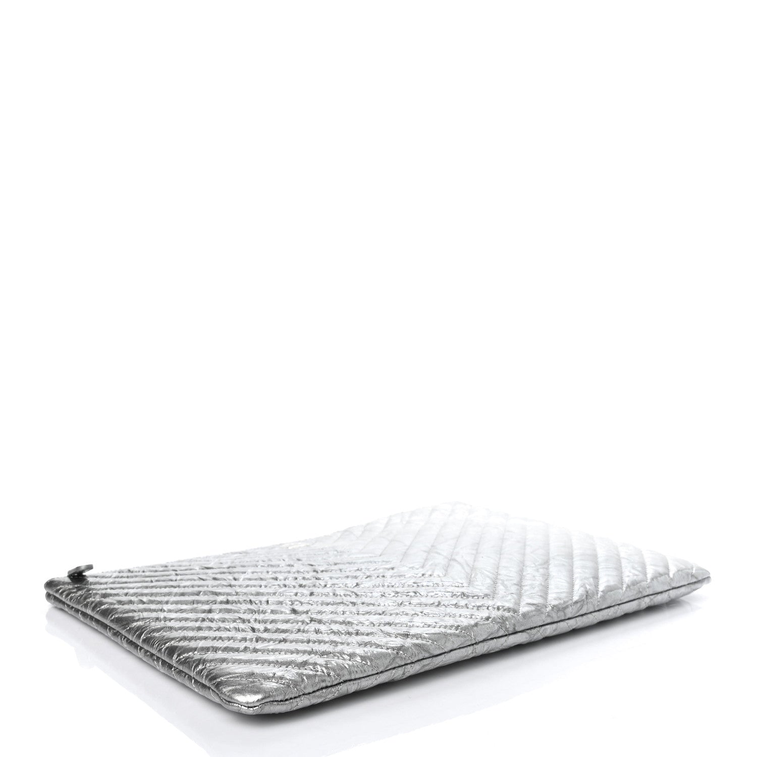 Chanel Metallic Crumpled Calfskin Chevron Quilted Large Cosmetic Case Silver 3 of 6