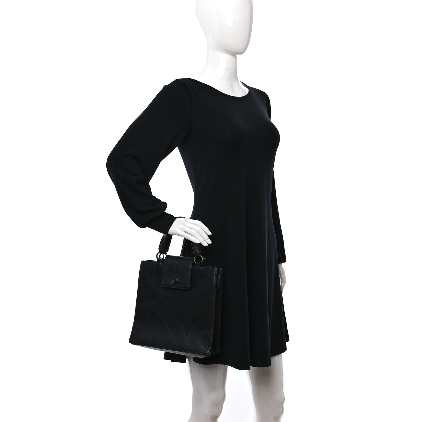 Lambskin Stitched Top Handle Tote Black