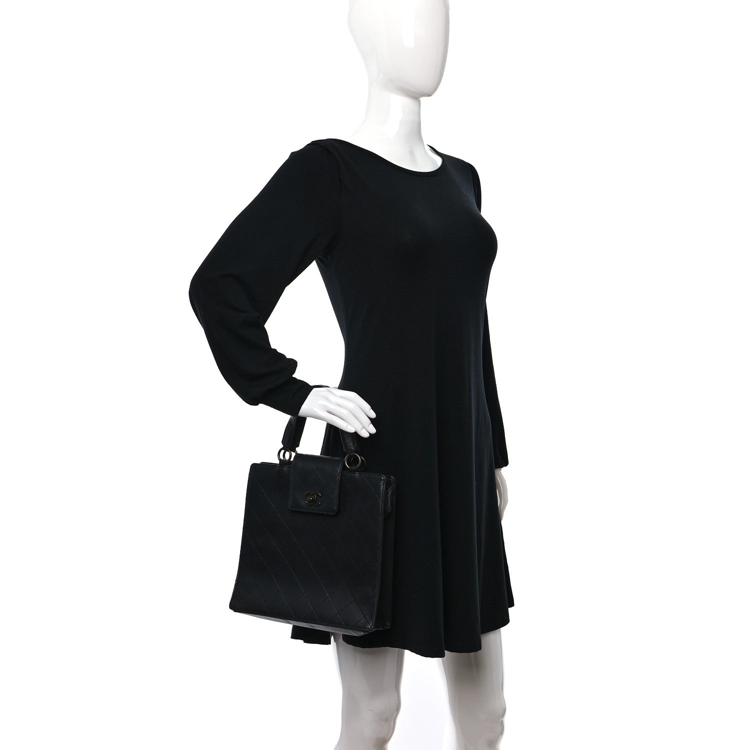 Chanel Lambskin Stitched Top Handle Tote Black 2 of 9