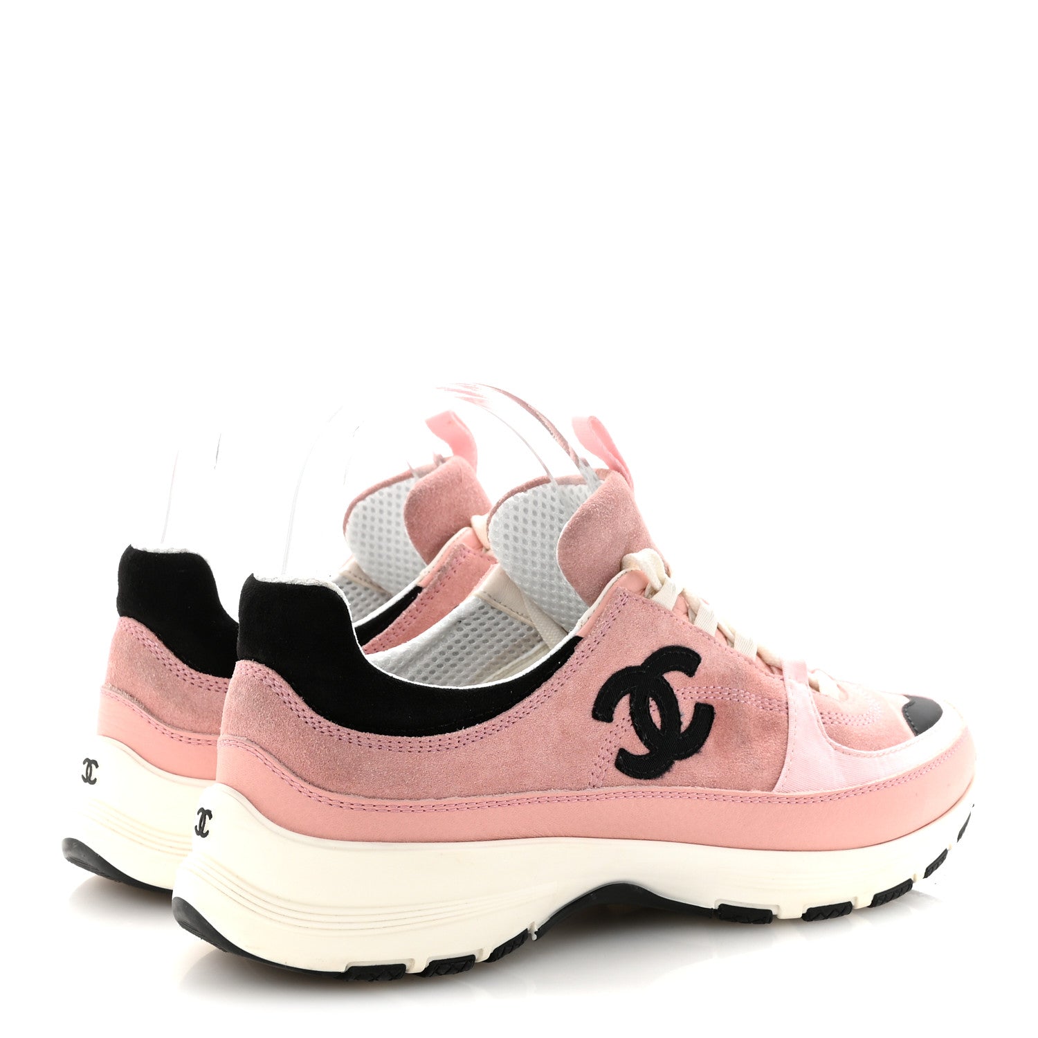 Chanel Suede Calfskin Grosgrain Womens CC Sneakers 39.5 Light Pink Black 5 of 10