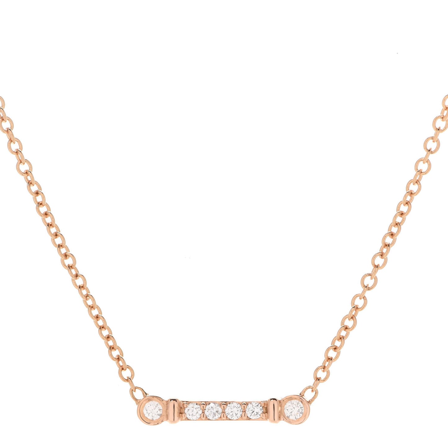 18K Rose Gold Diamond Fleur de Lis Key Bar Pendant Necklace