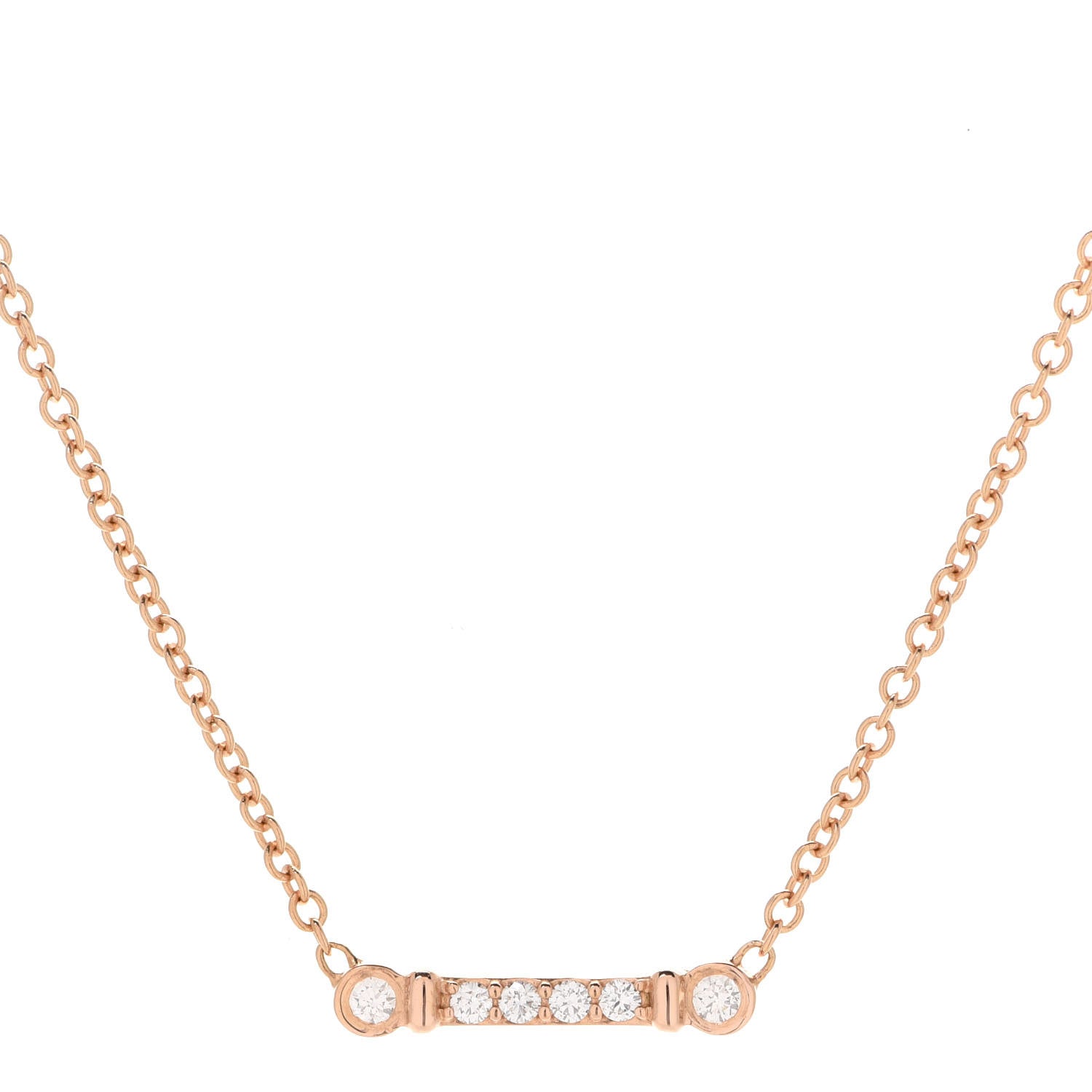 Tiffany 18K Rose Gold Diamond Fleur de Lis Key Bar Pendant Necklace 4 of 6