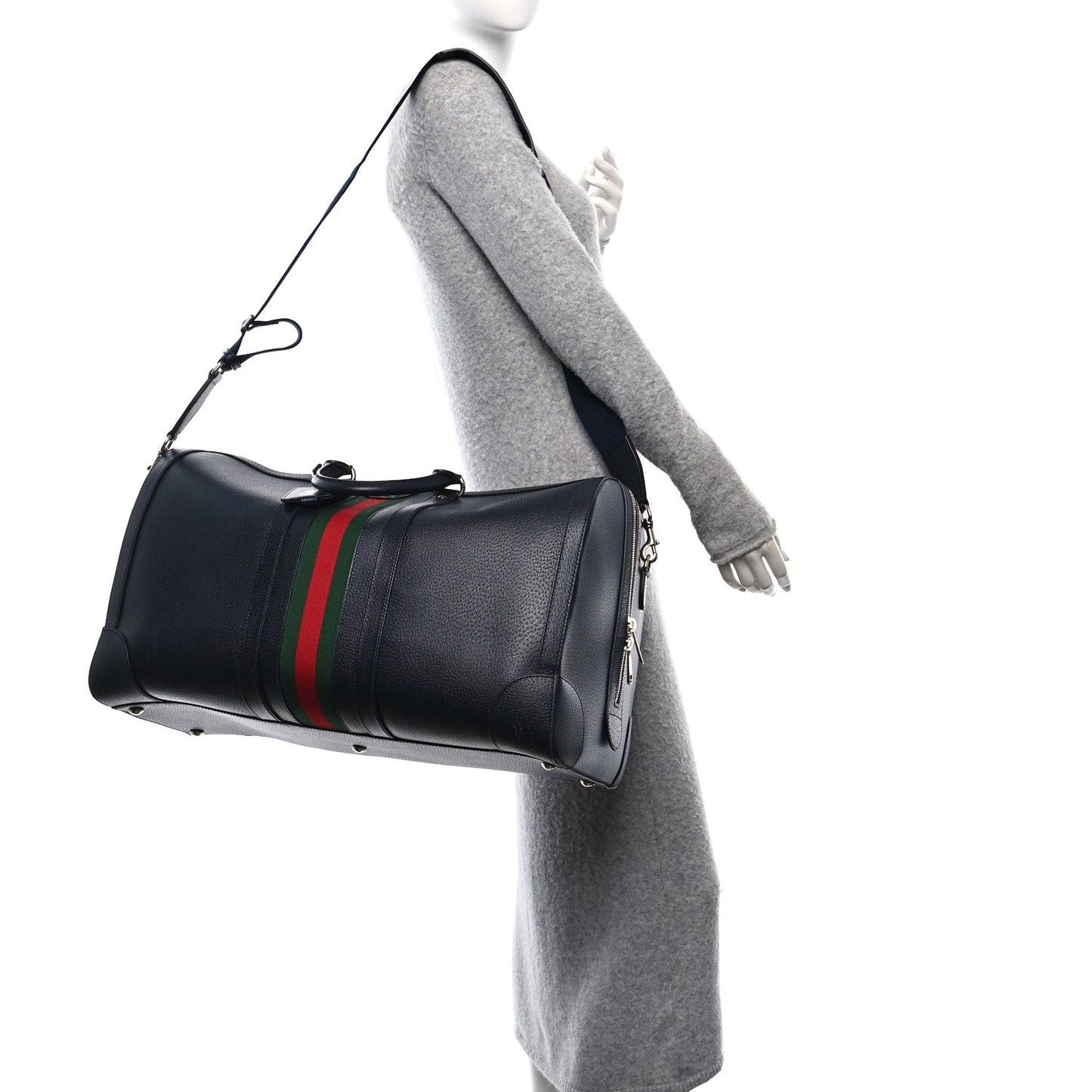 Textured Dollar Calfskin Web Large Savoy Duffle Bag Navy
