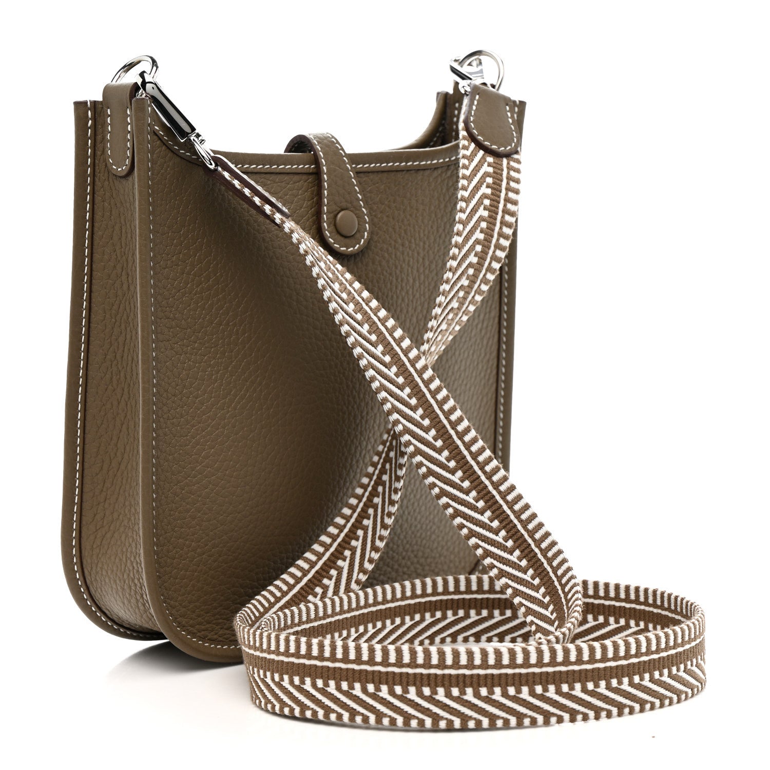 Hermes Taurillon Clemence Amazone Sangle Cavale Evelyne TPM Etoupe Gris Pale 3 of 11
