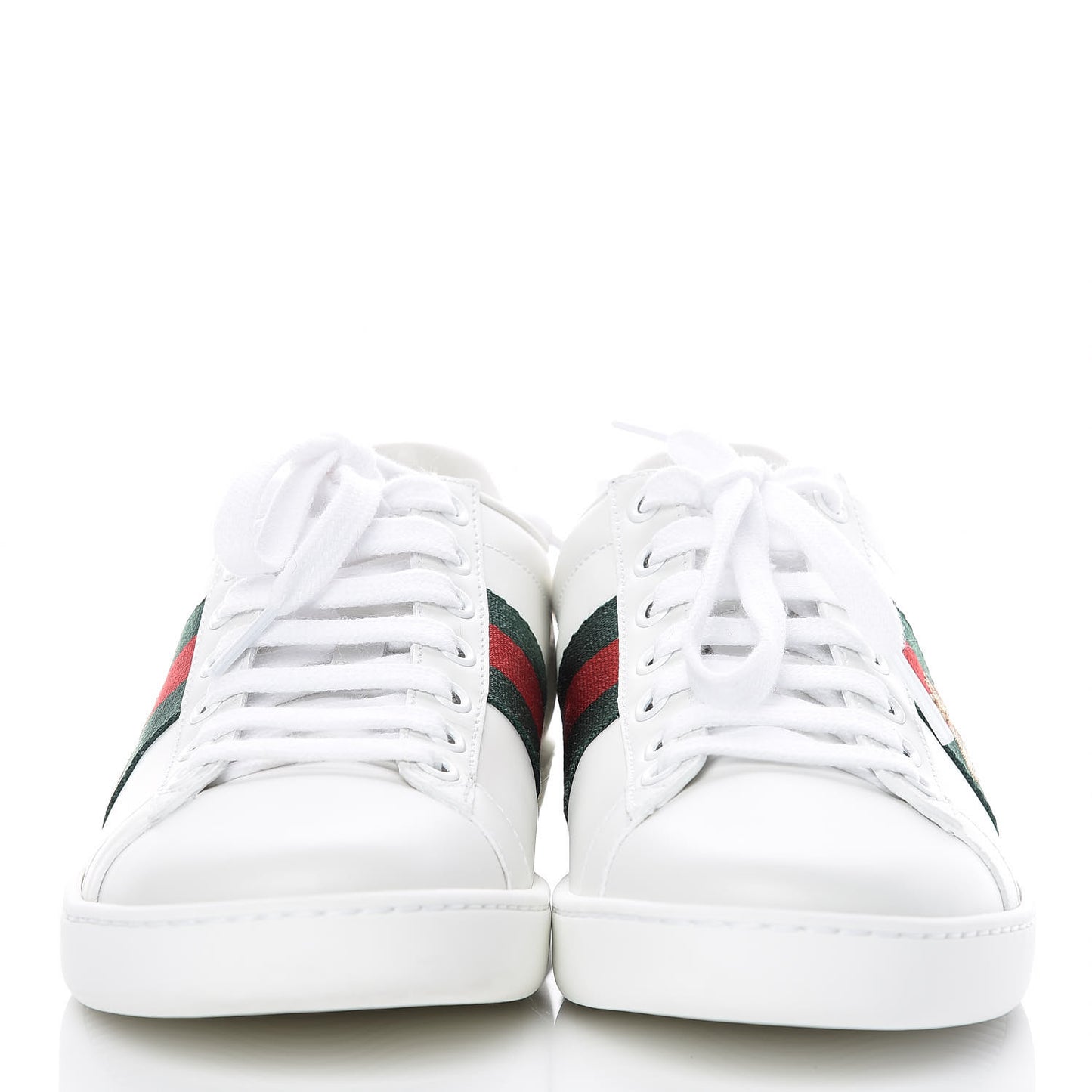 Calfskin Ayers Bee Embroidered Womens Ace Sneakers 37 White Green