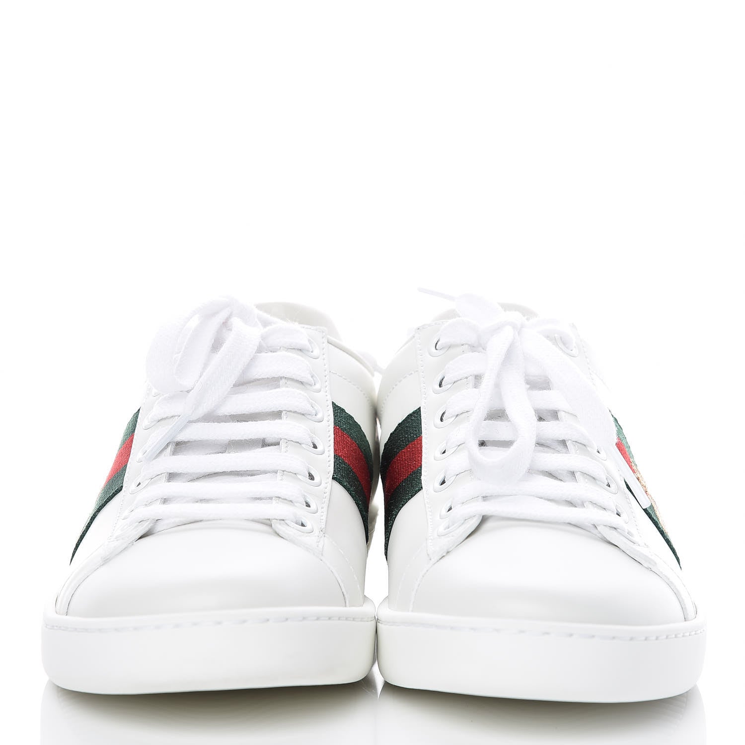 Gucci Calfskin Ayers Bee Embroidered Womens Ace Sneakers 37 White Green 2 of 9
