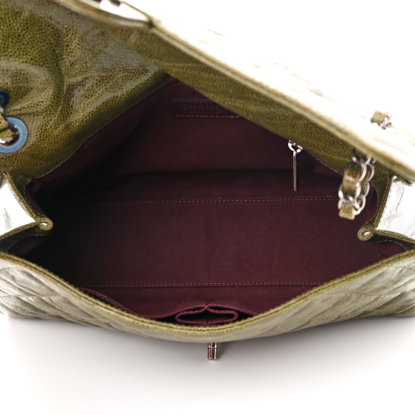 Crumpled Grained Calfskin Jumbo CC Crave Flap Green