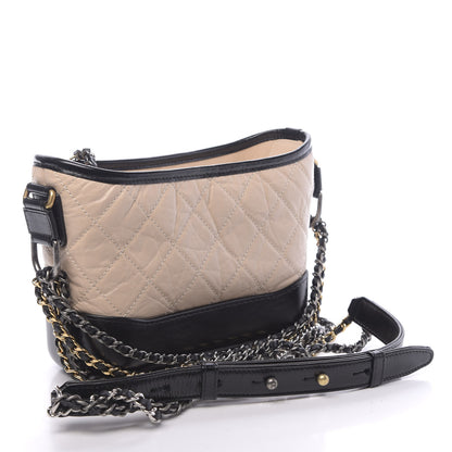 Chanel Aged Calfskin Quilted Small Gabrielle Hobo Beige Black 3 of 11