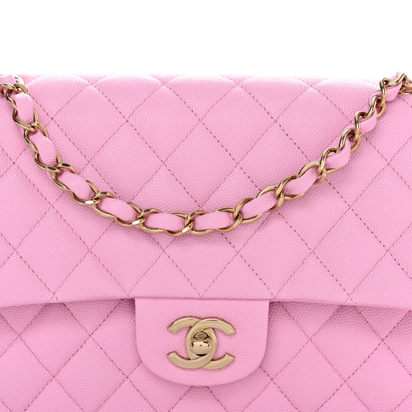 Caviar Quilted Medium Double Flap Pink